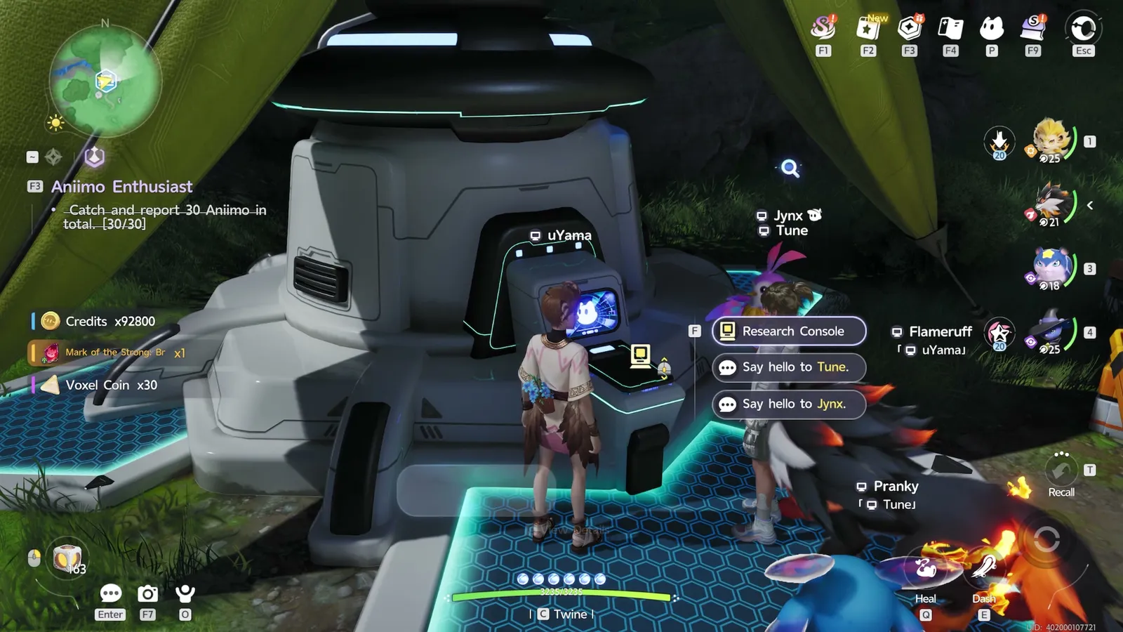 The Catch and Report quest counter updating after reporting caught Aniimo at the Research Console