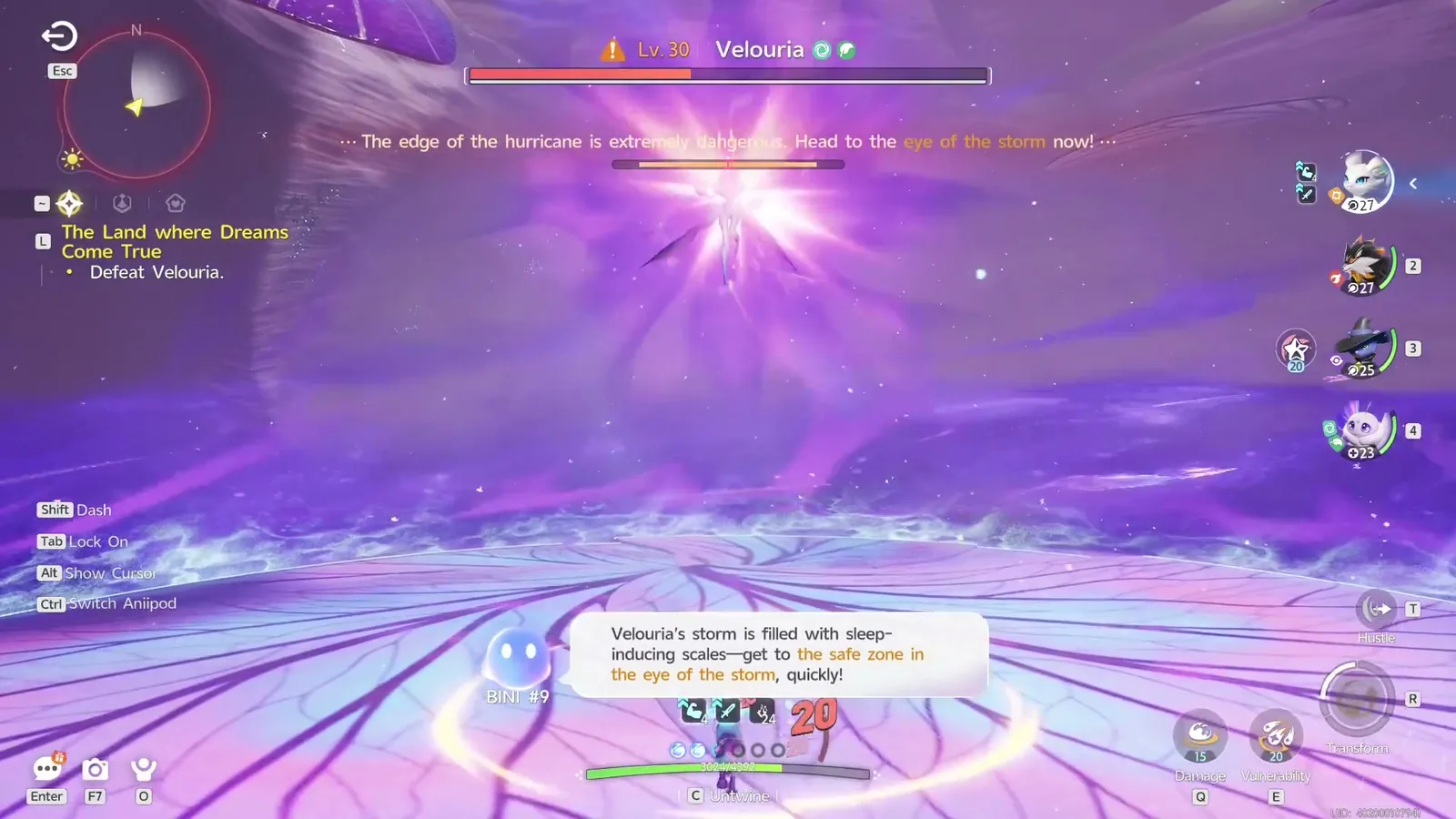 The Velouria battle, showing the warning to head to the eye of the storm