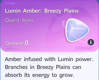 The Lumin Amber: Breezy Plains item description card