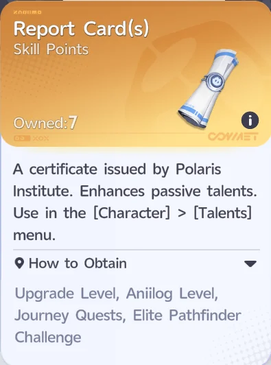 The Report Card item description, showing what it does and how to obtain it