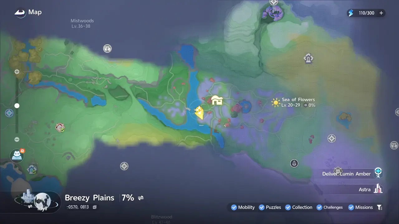 The map after activating the Bloom, with the Sea of Flowers area now revealed