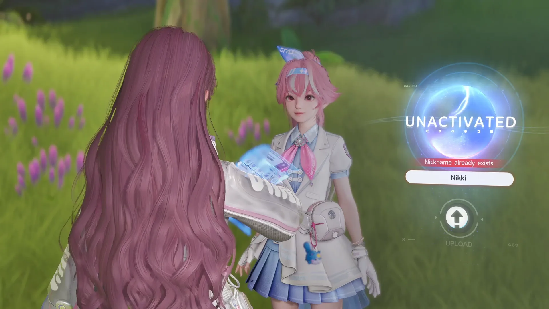 The "Nickname already exists" prompt shown when entering a name that's already taken