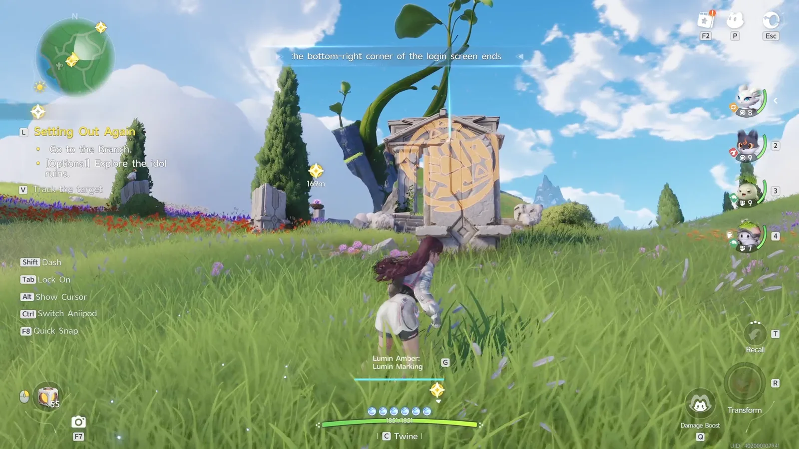 The idol ruins, showing the Lumin Amber: Lumin Marking prompt
