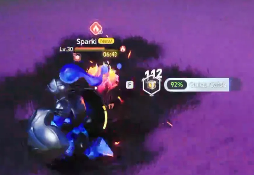 對虛弱的幽幽焰發動「Quick Catch」的捕捉畫面