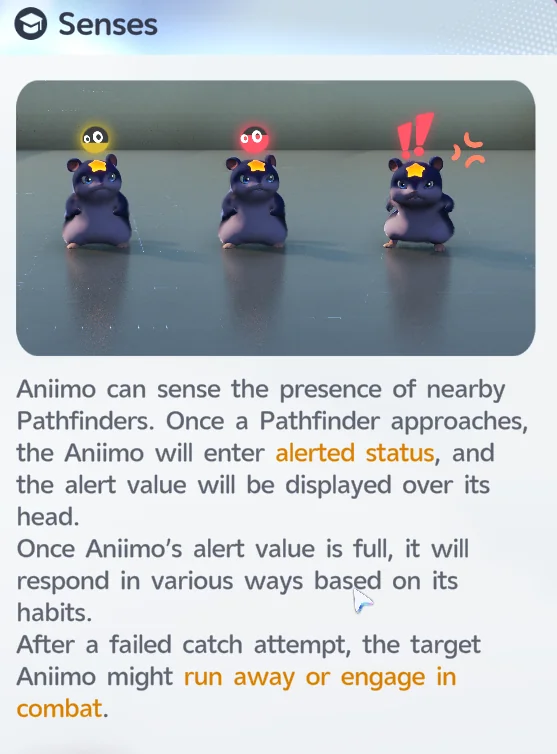 說明伊莫如何察覺附近Pathfinder並進入alerted狀態的遊戲內提示框