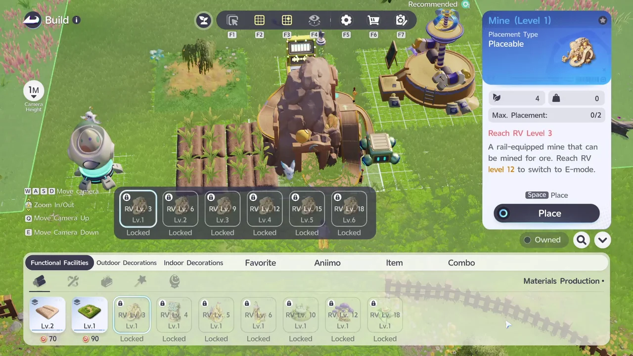 Build選單的Functional Facilities分頁中，顯示Materials Production底下Mine的畫面