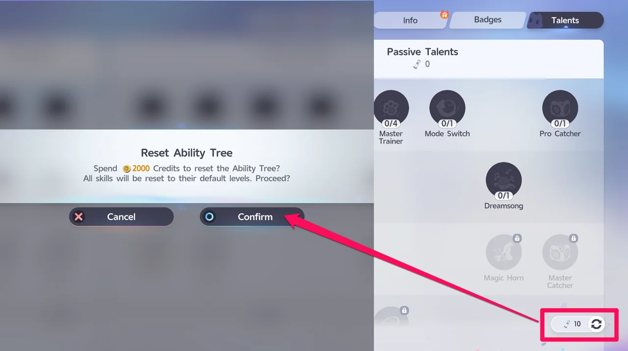 Der Bestätigungsdialog Reset Ability Tree mit den Kosten von 2.000 Credits