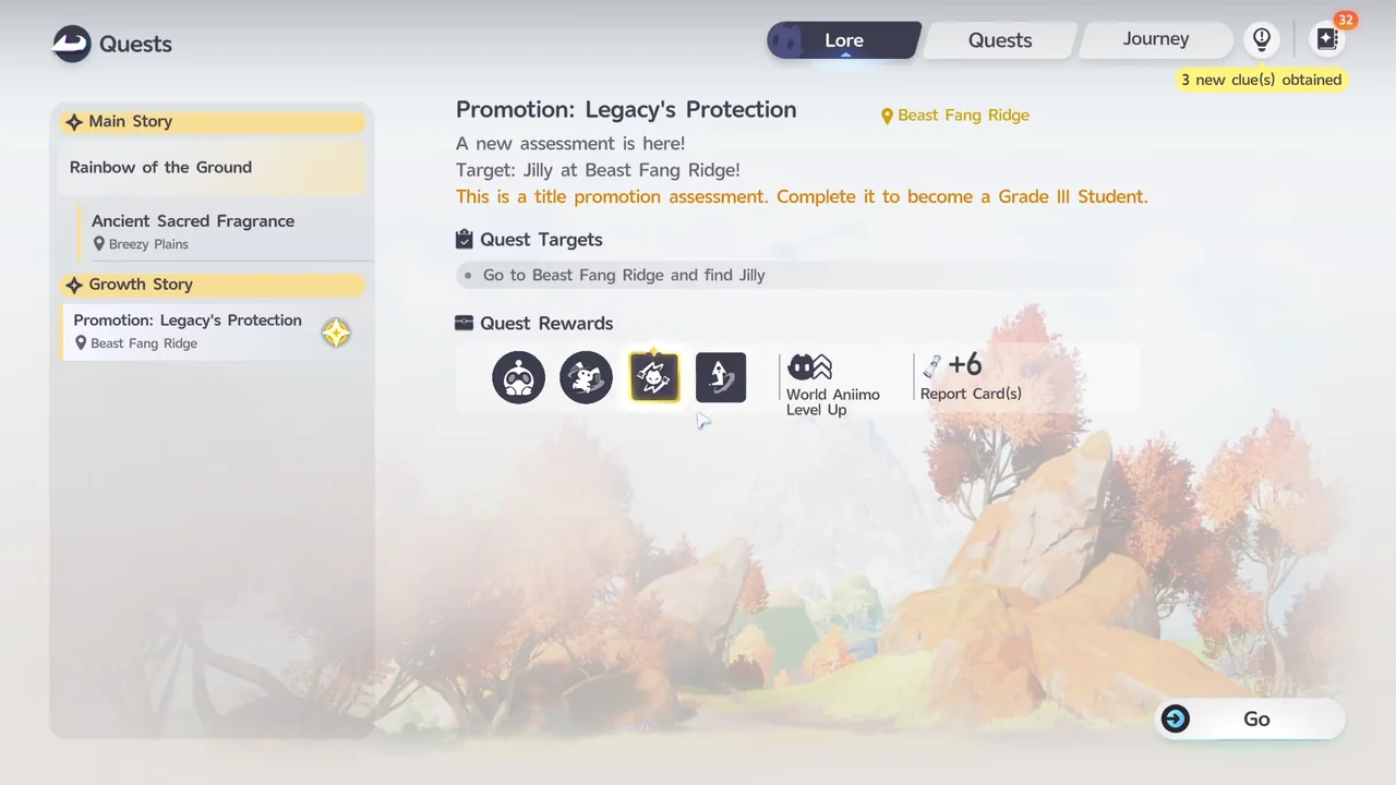 หน้าจอเควส Promotion: Legacy's Protection