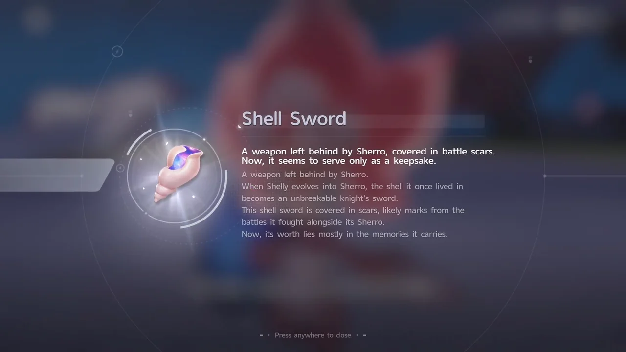 หน้าจอคำอธิบายไอเทม Shell Sword