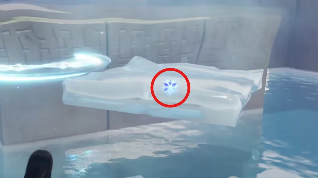 Una plataforma de hielo mostrando el icono de hielo que indica su duración restante