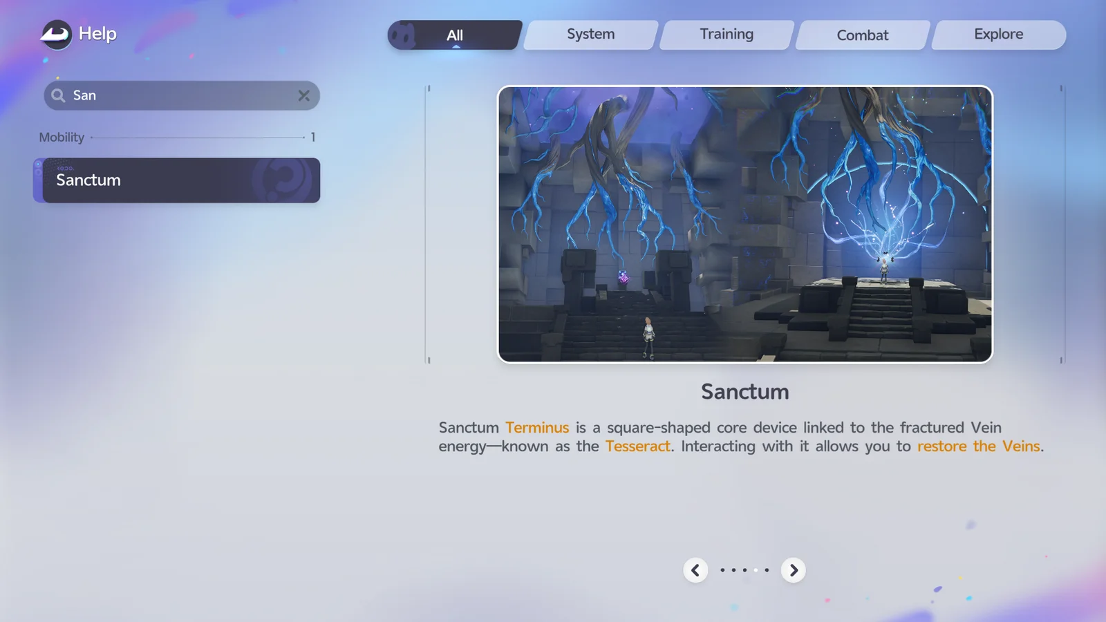 Mục Trợ Giúp trong game về Sanctum, giải thích Tận Điểm Thánh Địa và Lõi Dẫn Năng Lượng
