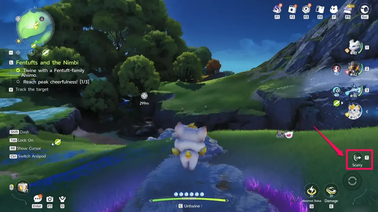 The Tuftball Super Rush starting line, where you use Scurry to jump across the Tuftballs