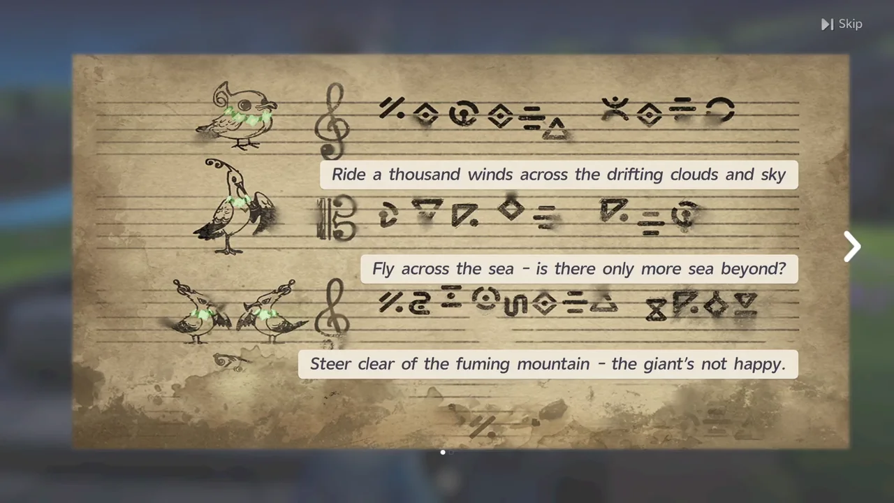 The "Freedom" Score sheet music shown while talking to the Grumpy Chirpi