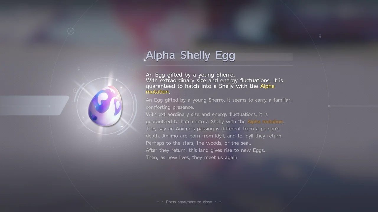 The item details for the Alpha Shelly Egg