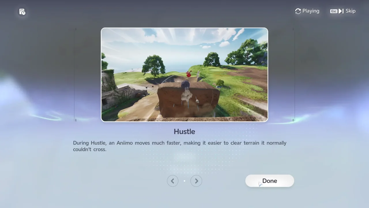 The Hustle tutorial explaining that an Aniimo moves much faster during Hustle