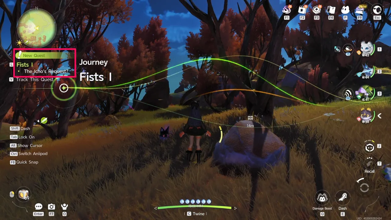 The New Quest notification for the Journey Quest Fists I: The Icho's Request?
