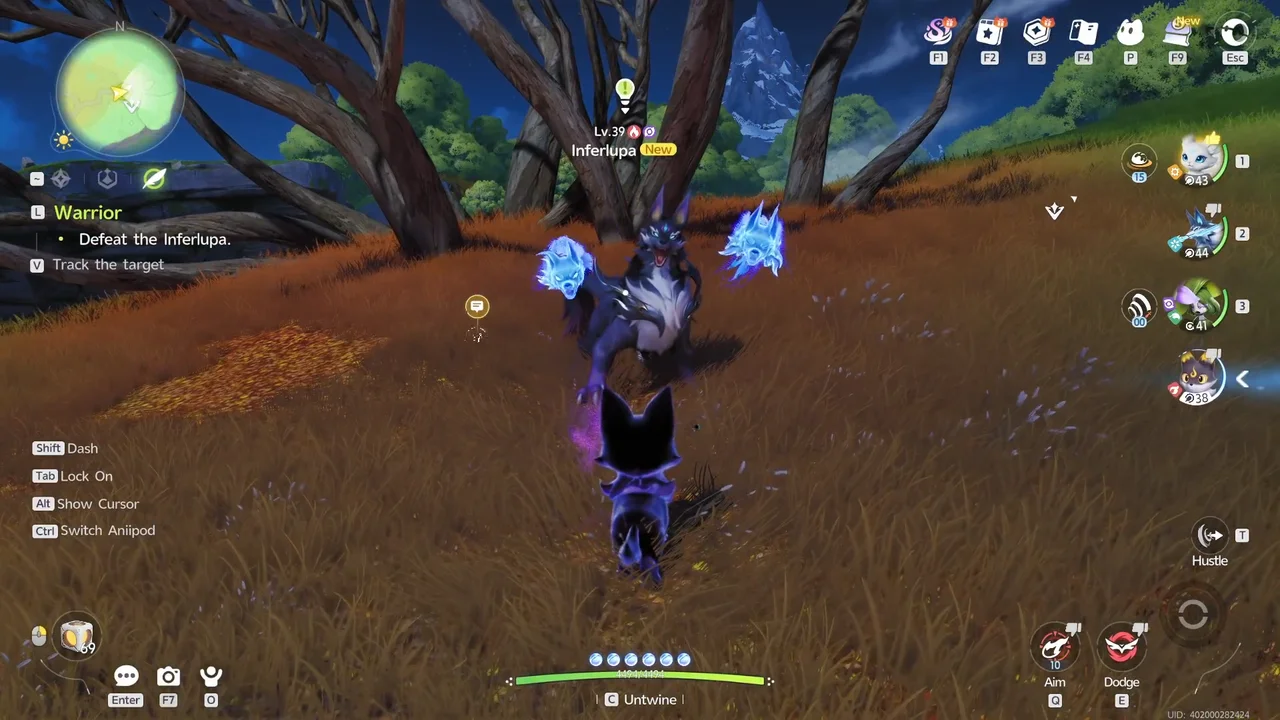 The Lv.39 Inferlupa, with the Warrior objective "Defeat the Inferlupa." on screen
