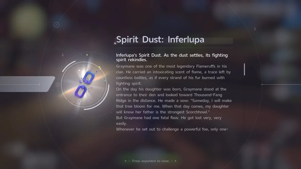 The item details for Spirit Dust: Inferlupa, telling the story of Graymane