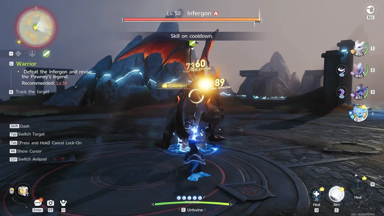 The boss fight against the Lv.50 Infergon, with the Warrior objective and Recommended: Lv.50 on screen