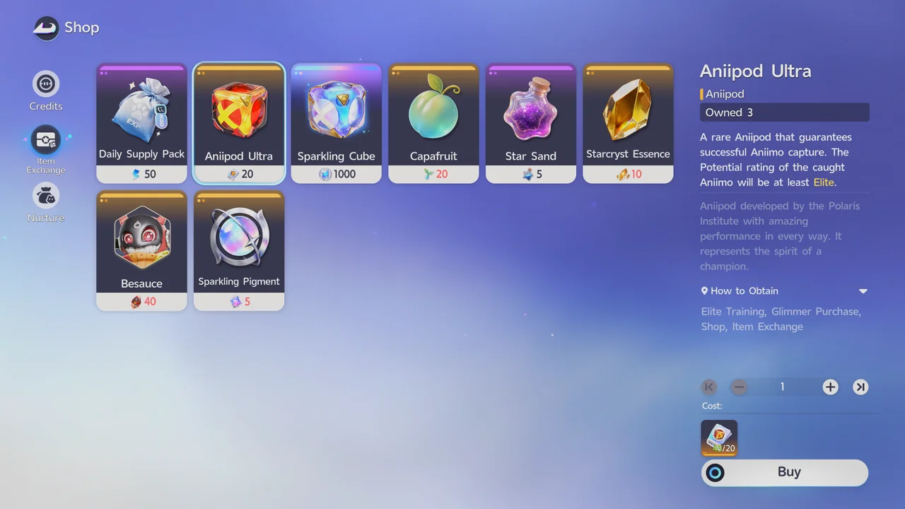 Item Exchange in the Shop with the Aniipod Ultra available for 20 Aniipod Ultra Vouchers