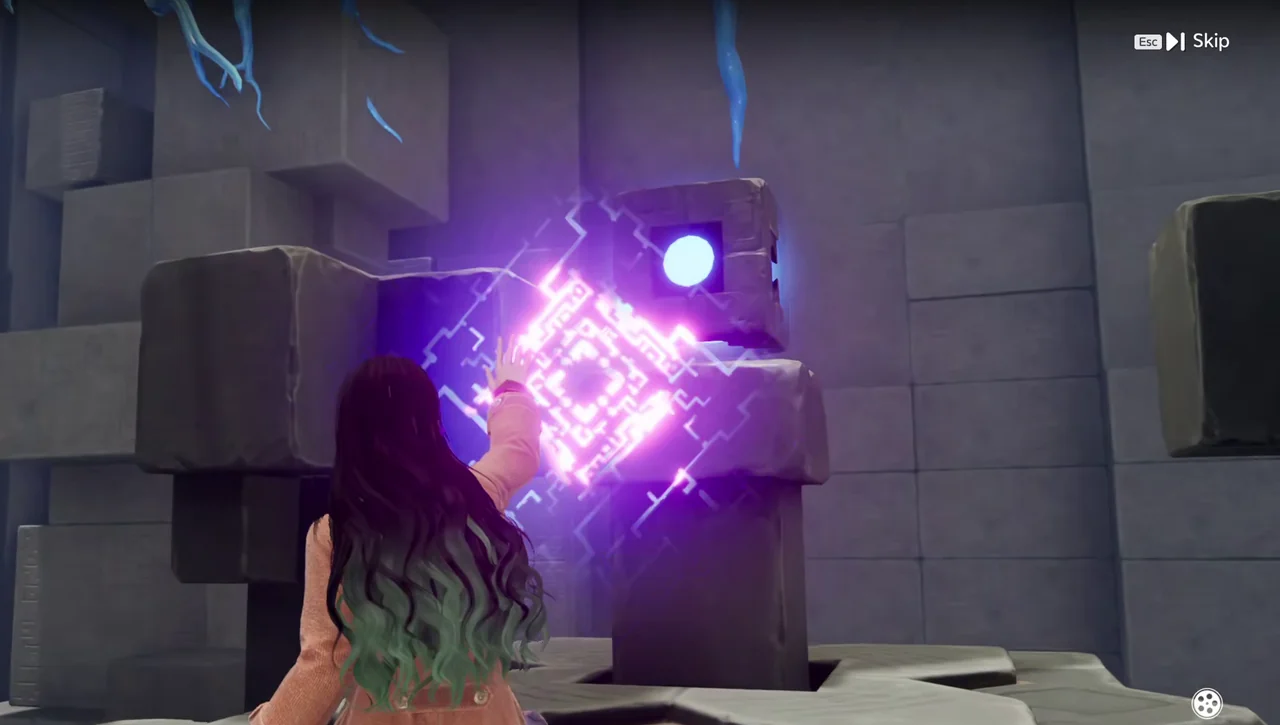 The player interacting with the glowing cube at the end of Sanctum: First Sight