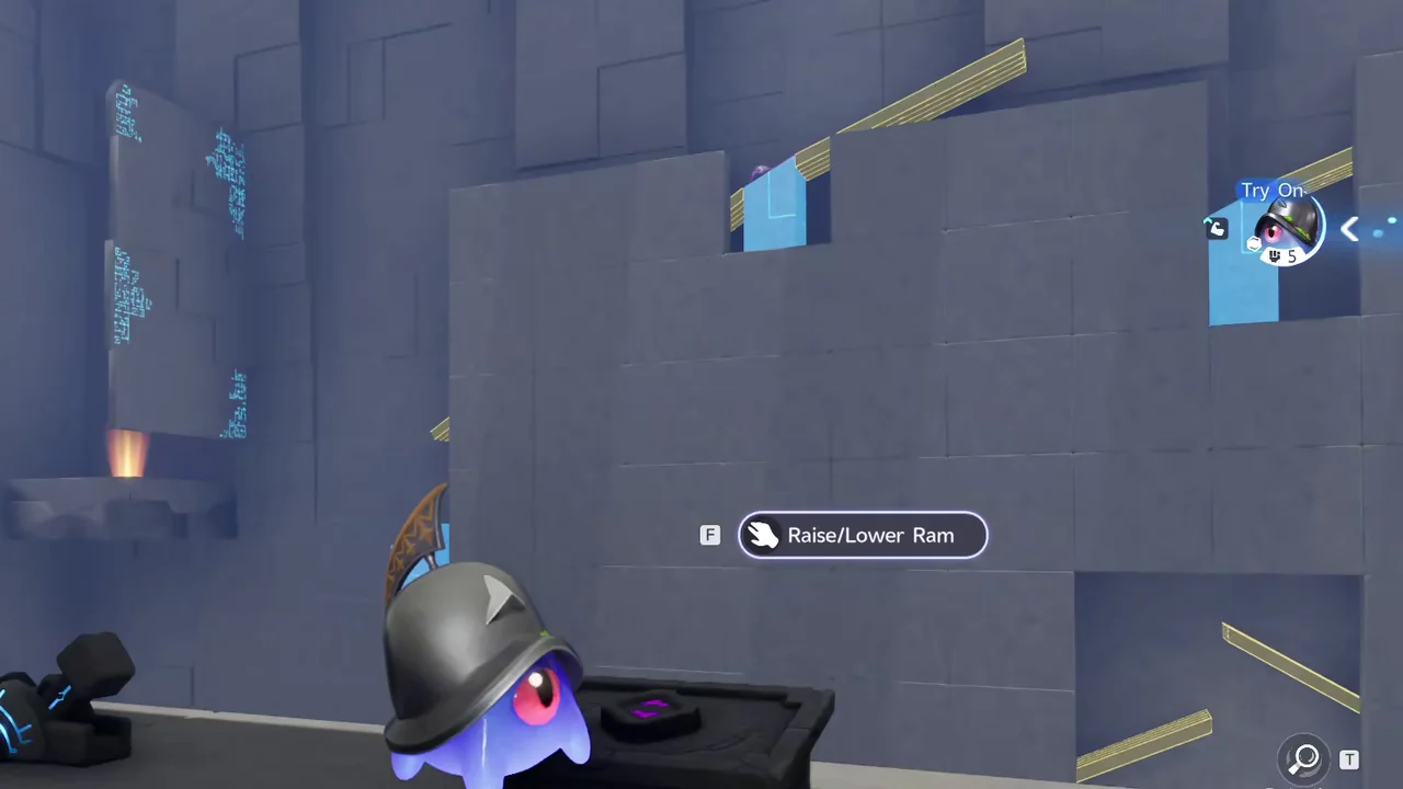 The moving wall raised, with the Raise/Lower Ram prompt showing