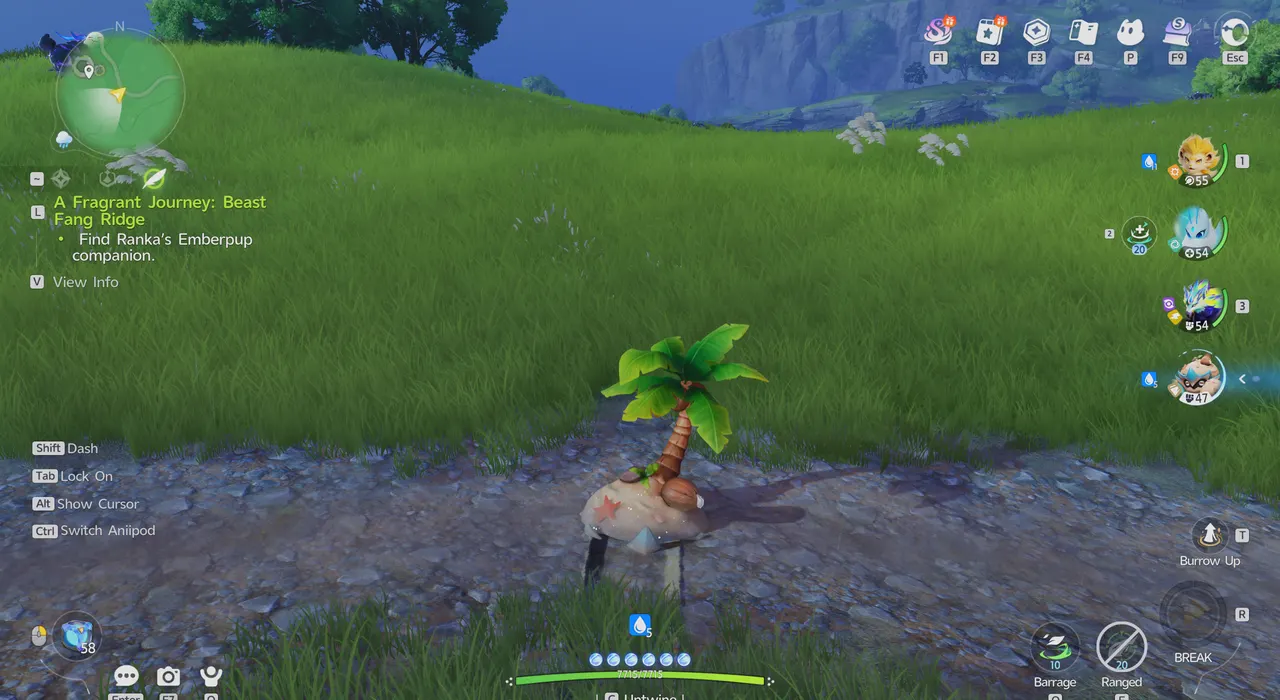 Burrowed underground with Shrubclaw, with the Burrow Up button in the bottom-right corner