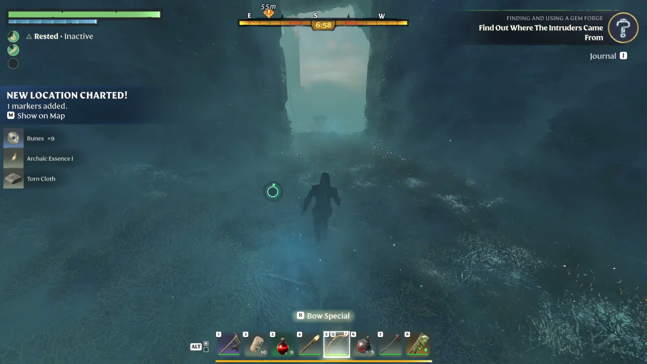 剛從屍體上拿取戰利品後，畫面顯示目標「找出入侵者從何而來」，以及「已標示新地點！」與「已新增 1 個記號。」