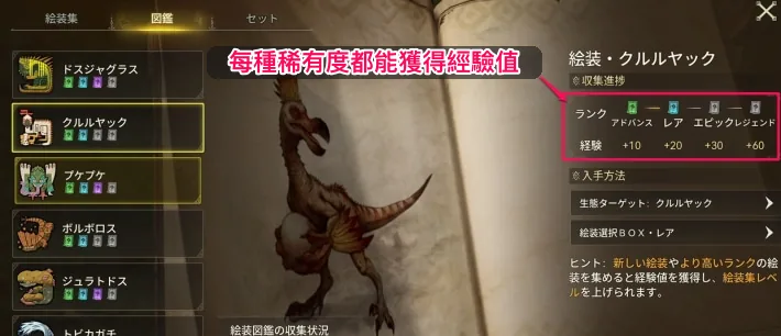 同一魔物的每種稀有度都能獲得經驗值