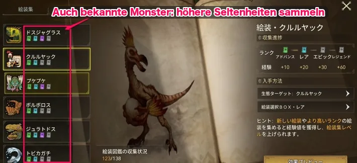 Höhere Seltenheiten bekannter Monster ergänzen