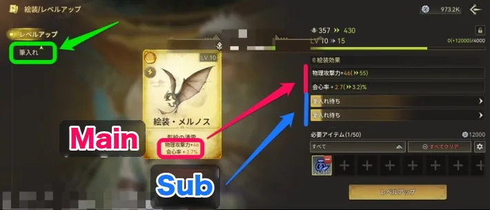 Where the main stat and substats appear