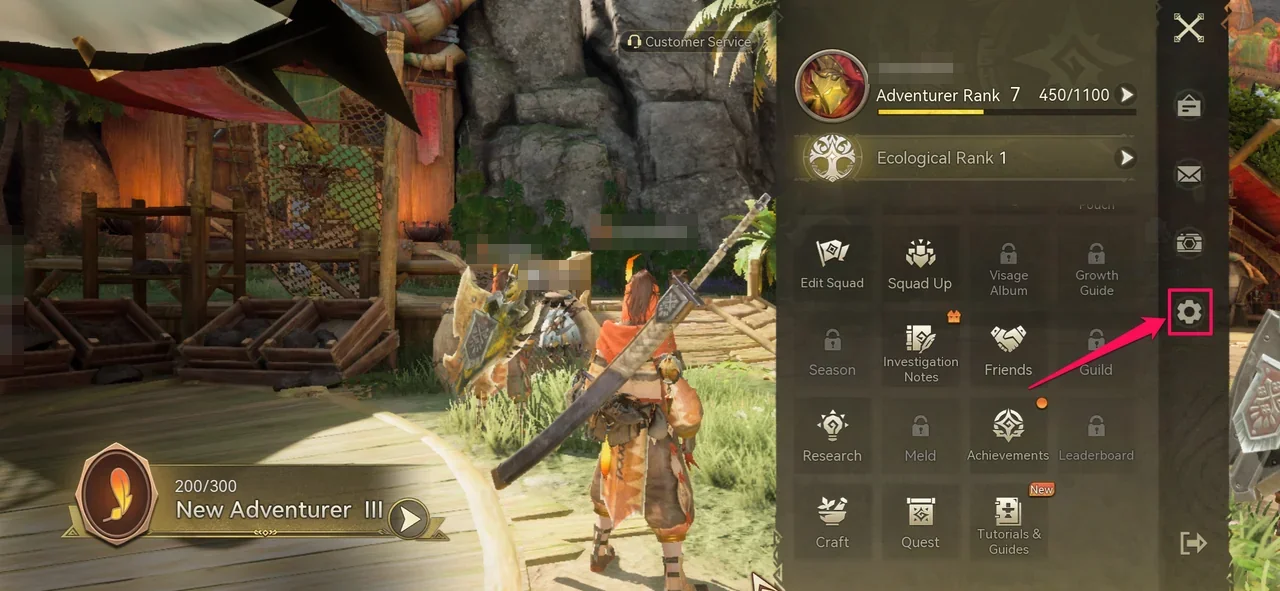The menu with the gear icon on the right side highlighted