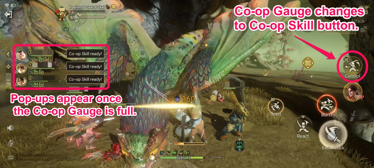"Co-op Skill ready!" pop-ups next to the squad list and the Co-op Skill button where the gauge was