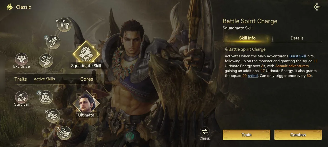 Arkaya's Squadmate Skill, Battle Spirit Charge, which activates when the Main Adventurer's Burst Skill hits
