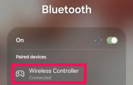 The phone's Bluetooth settings showing Wireless Controller as Connected